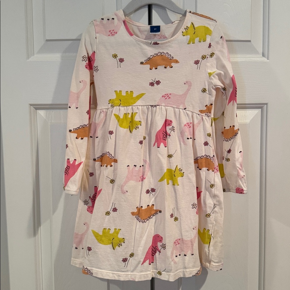 Old Navy Floral and dinosaur Print Dress - Pink and White